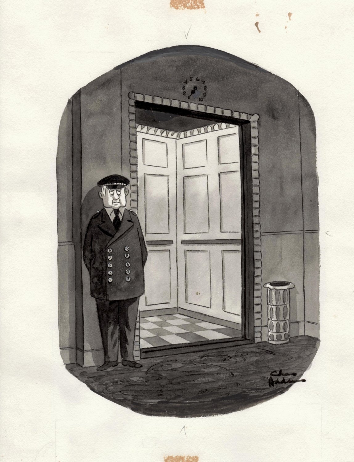 Addams, Charles - New Yorker Cartoon, Addams Family Style Bellman With 